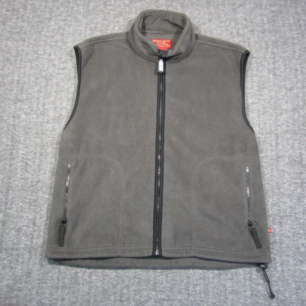 Vtg Moose Creek Fleece Vest L Gray Full Zip Pockets‎ Outdoor Hiking Camping Dad